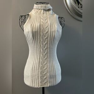 Star City S Cream Knit-Style Sleeveless Form-fitting Turtleneck Sweater Vintage